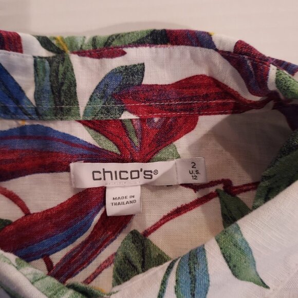 Chico's Linen Tropical Floral Print 3/4 Sleeve Blouse Size 12 - Picture 10 of 10